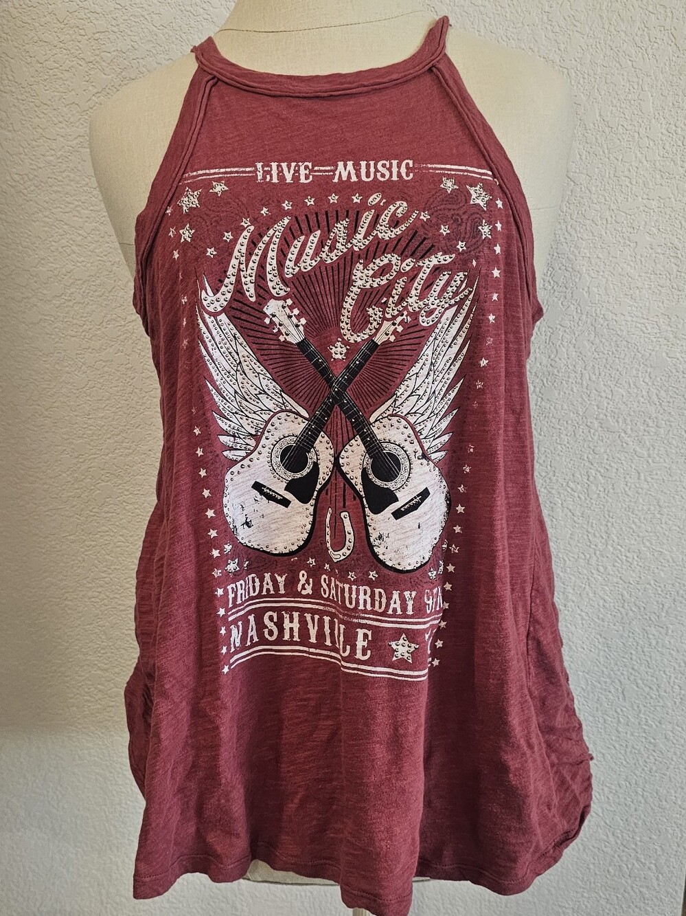 SHYANNE Western High neck Open Back Graphic Tank 100% cotton Red/orange Small